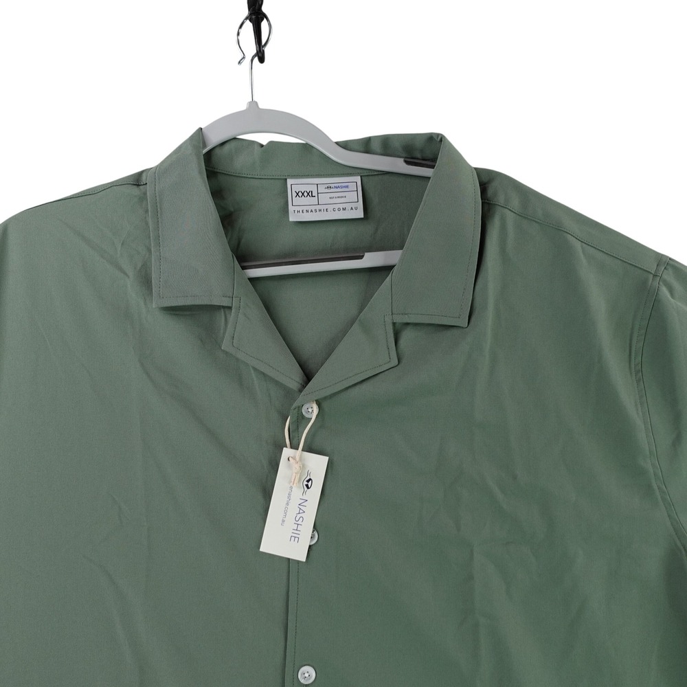 Nashie Button Down Shirt Mens XXXL Green Short Sleeve Camp Collar Not A Rashie